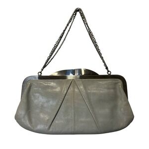 HOBO International Y2K Gray Leather Fold Over Clutch Chain Strap Evening Bag